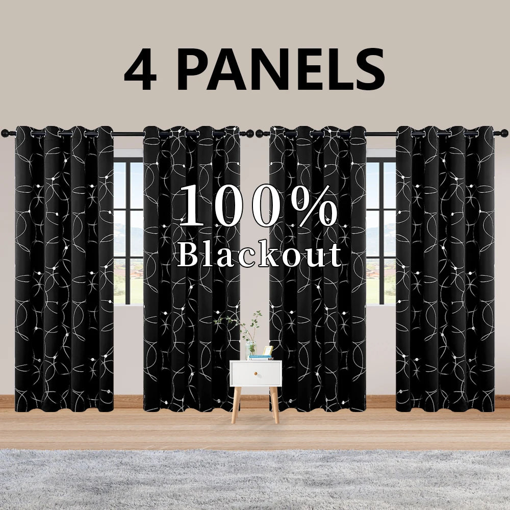 Blackout Curtains Grommet Thermal Insulated Room Darkening Foil Print Bedroom