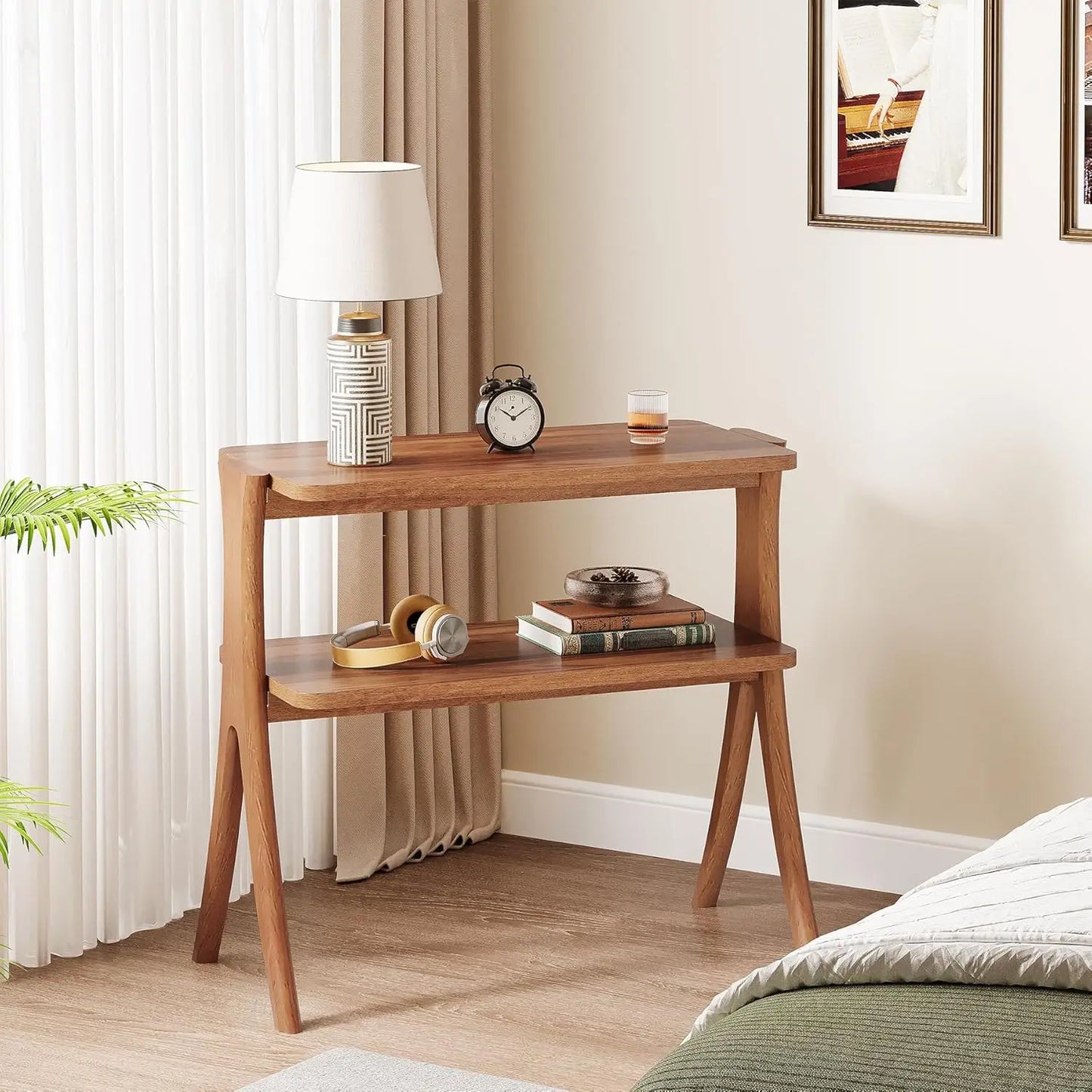 LITTLE TREE Side Table Farmhouse End Table Two Tier Storage