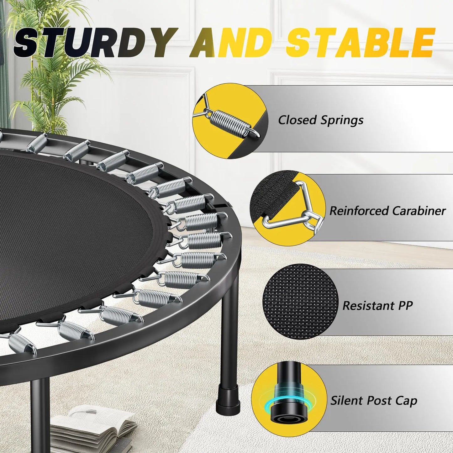 Rebounder Trampoline For Adults Foldable Fitness With U Bar