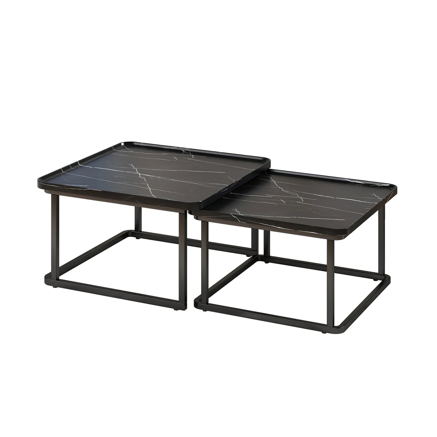 HiMISS Square Nesting Coffee Tables With Fluted Wood Design