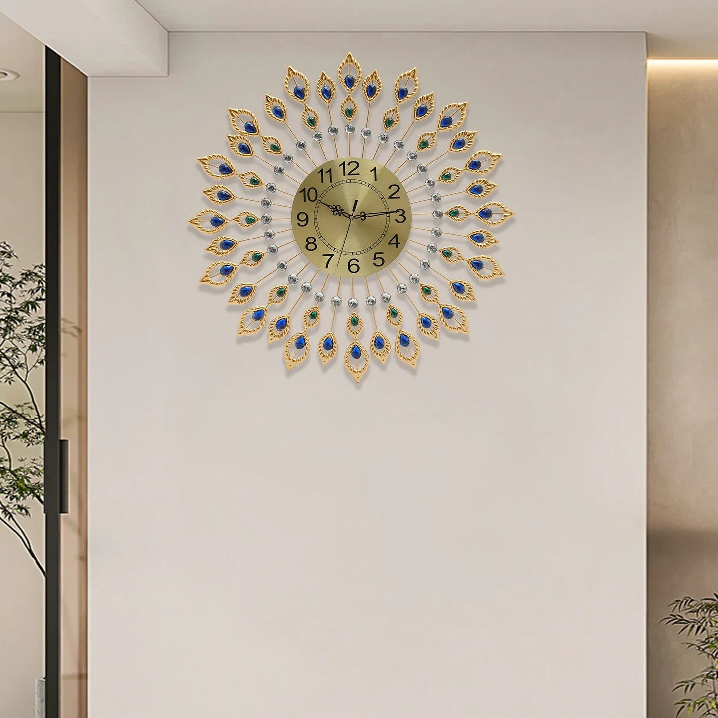 Modern Wall Clock Metal With Acrylic Diamonds Silent Quartz Movement