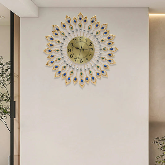 Modern Wall Clock Metal With Acrylic Diamonds Silent Quartz Movement