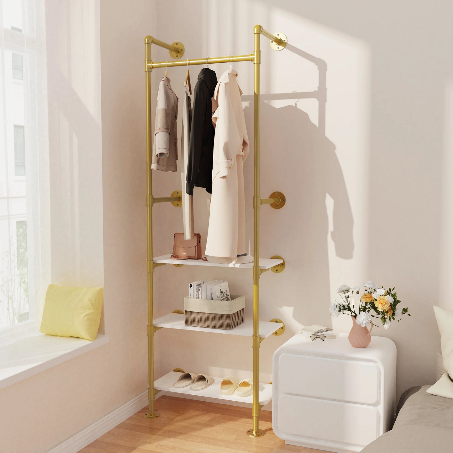 Industrial Pipe Clothing Rack Wall Mounted Three Tier Cast Iron
