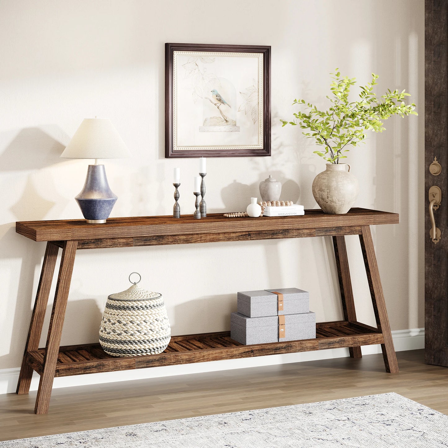 Tribesigns Wood Console Entryway Table With Two Tier Storage