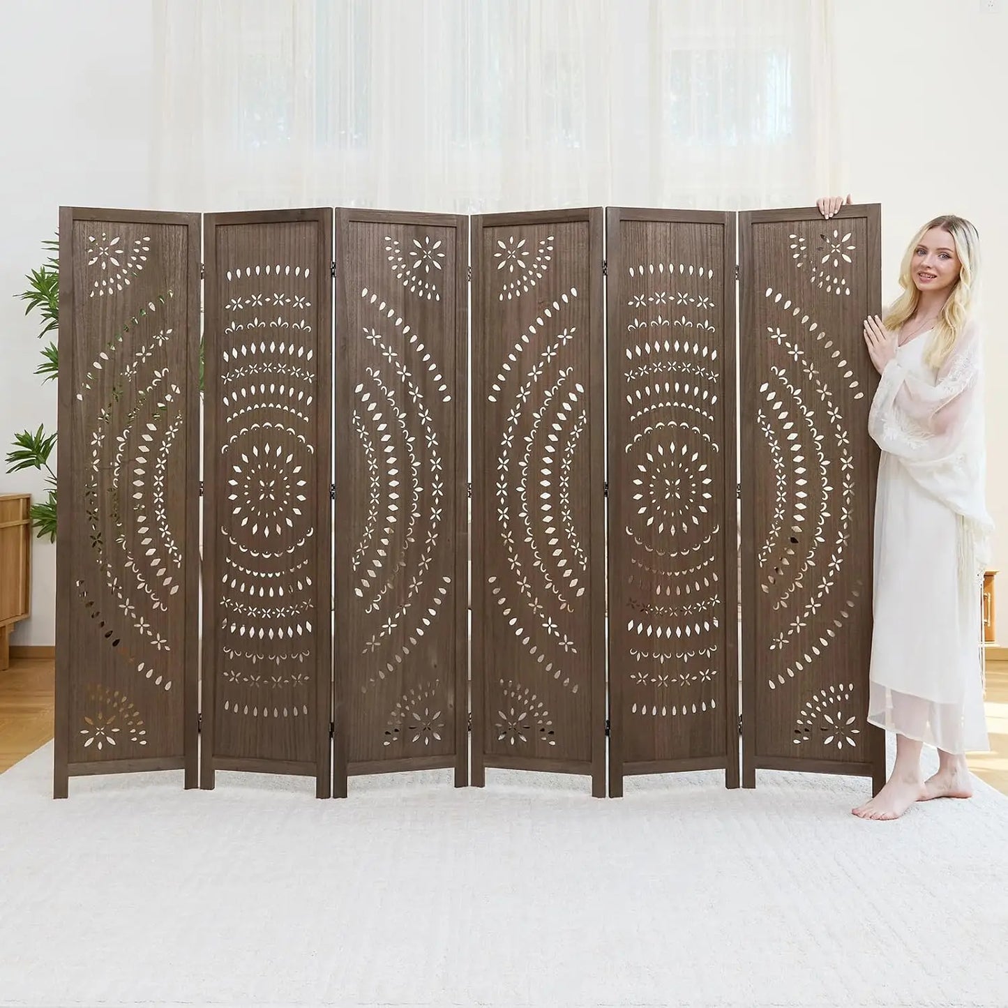 Six Panel Folding Room Divider Privacy Screen For Indoor Use