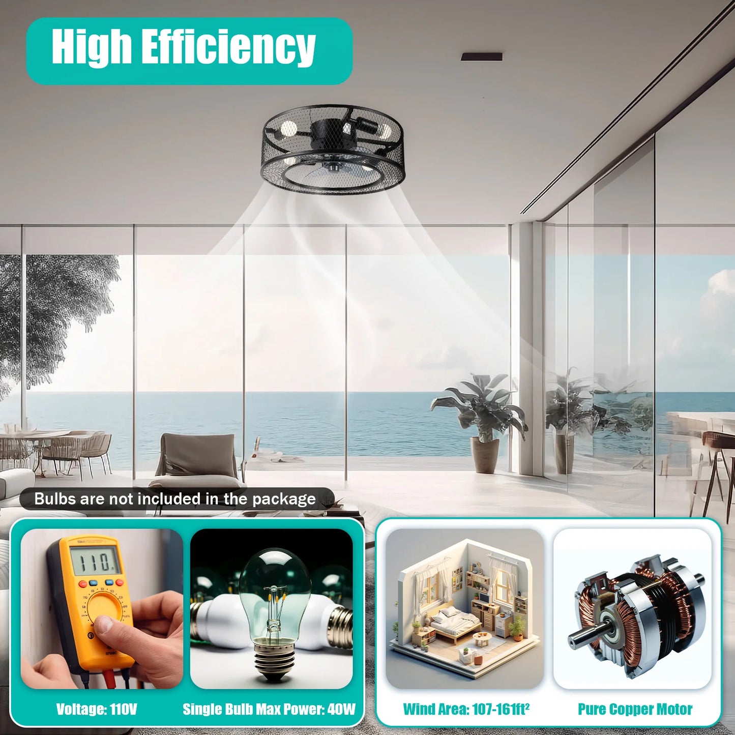 OUKANING Ceiling Fan Light With Remote For Hallways 3 Speeds