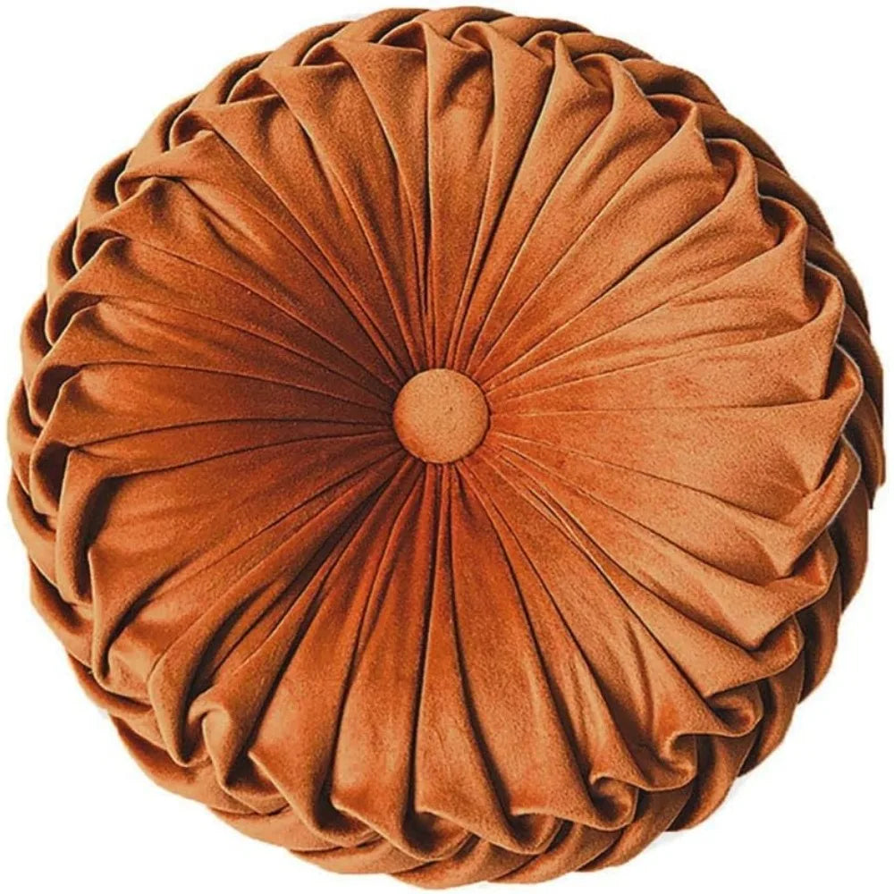 NBVCX Round Velvet Throw Pillow Pleated Cushion For Couch