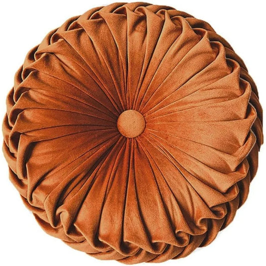 NBVCX Round Velvet Throw Pillow Pleated Cushion For Couch