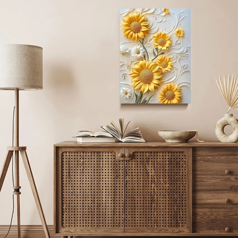 3D Sunflower Canvas Art With Wood Frame for Living Room