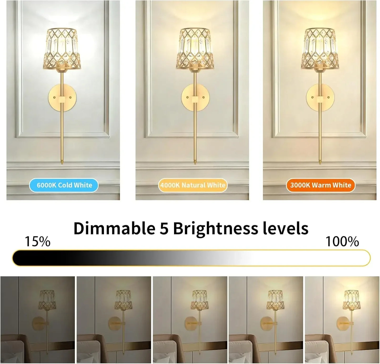 Battery Operated Wall Sconces Set Of 2 Crystal Rechargeable