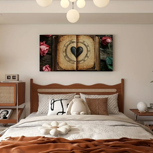 Vintage Love Books Canvas Wall Art Open Book Heart Design