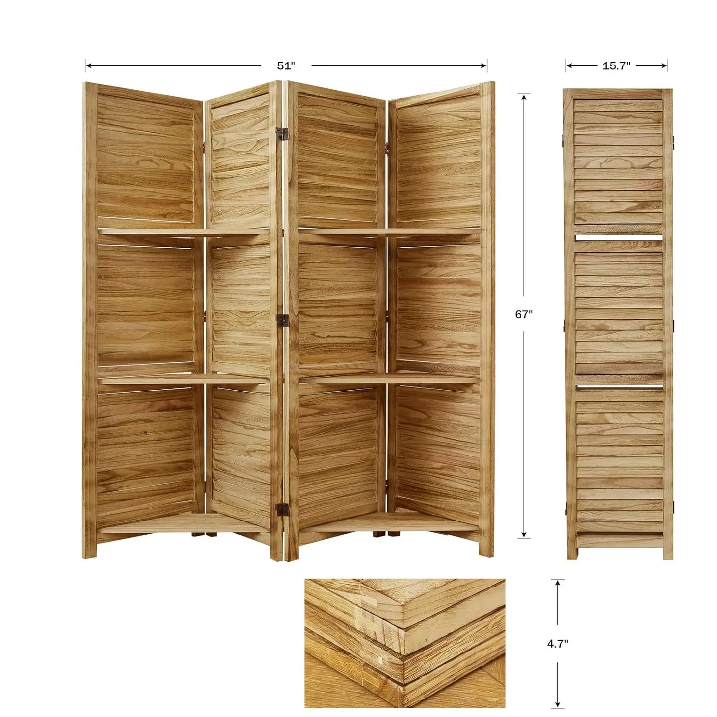Wood Folding Privacy Screen Partition With Shelves For Home Use