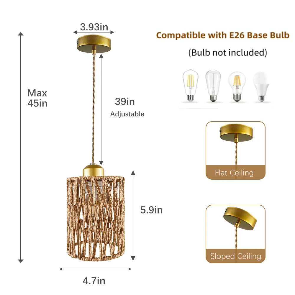 DF LIGHT HOUSE Bamboo Iron E26 Ceiling Chandelier Pendant