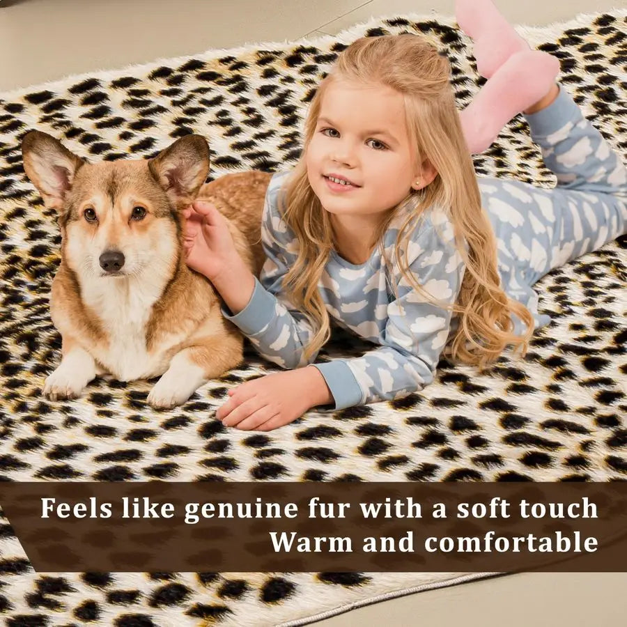 Leopard Print Cheetah Faux Fur Rug For Bedroom Living Room