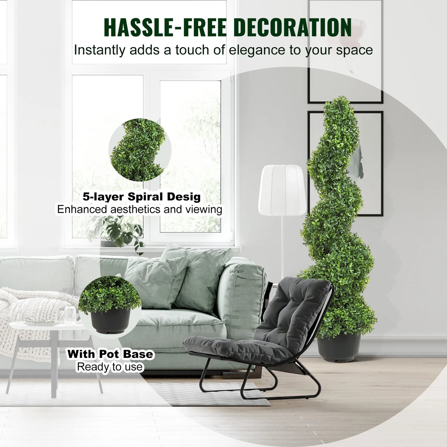 SucceBuy Artificial Boxwood Tower Topiary Spiral Plant Outdoor Decor
