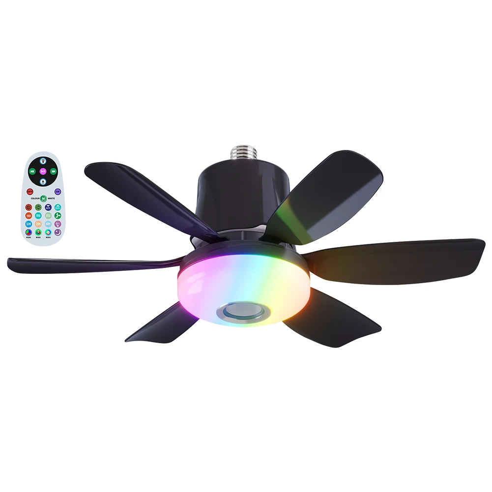 Socket Ceiling Fan With Remote LED Light Dimmable RGB