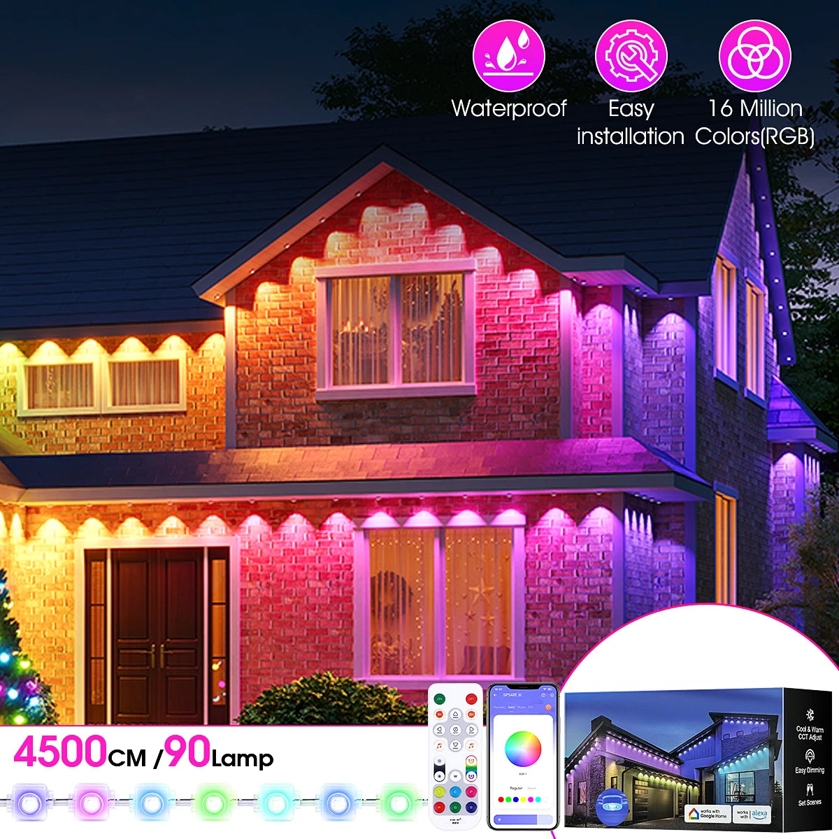 Aiopp RGBIC Outdoor Lights 60 90 LEDs IP67 Waterproof