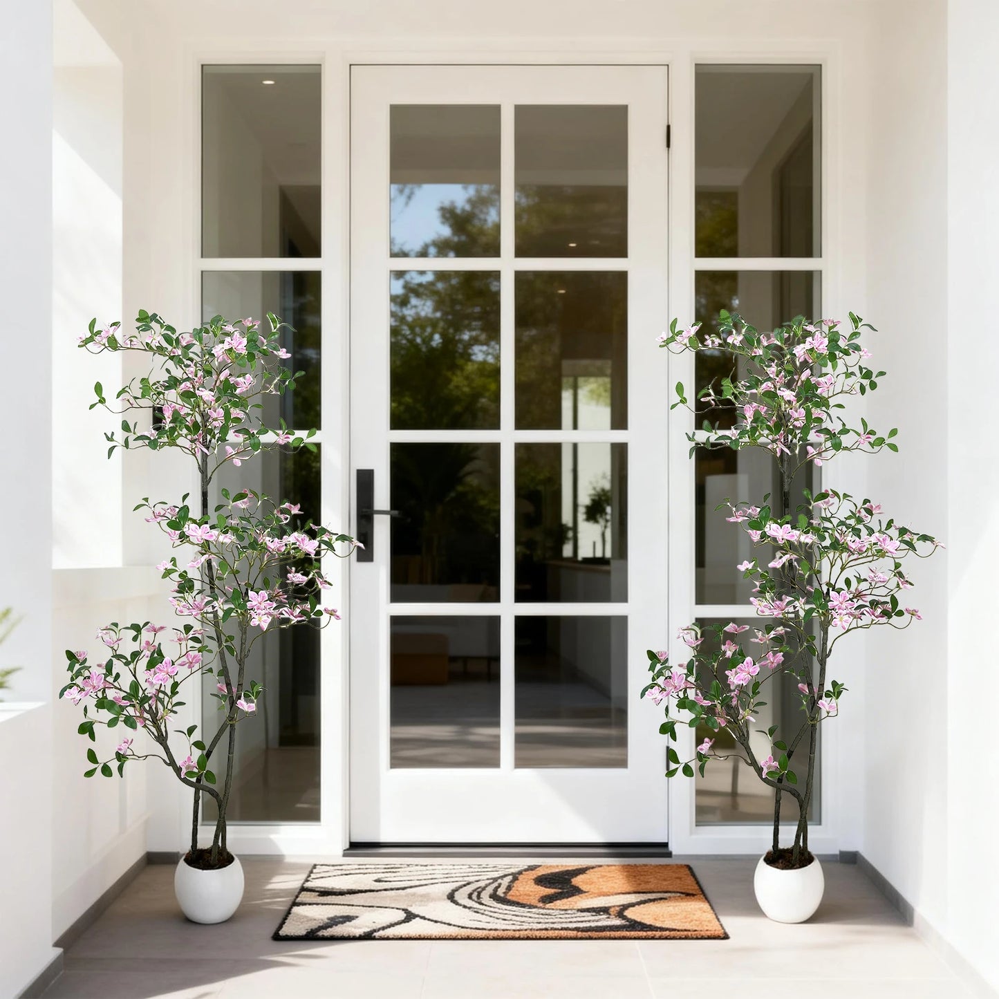 HiMIS Realistic Blossom Faux Jasmine Tree With White Planter