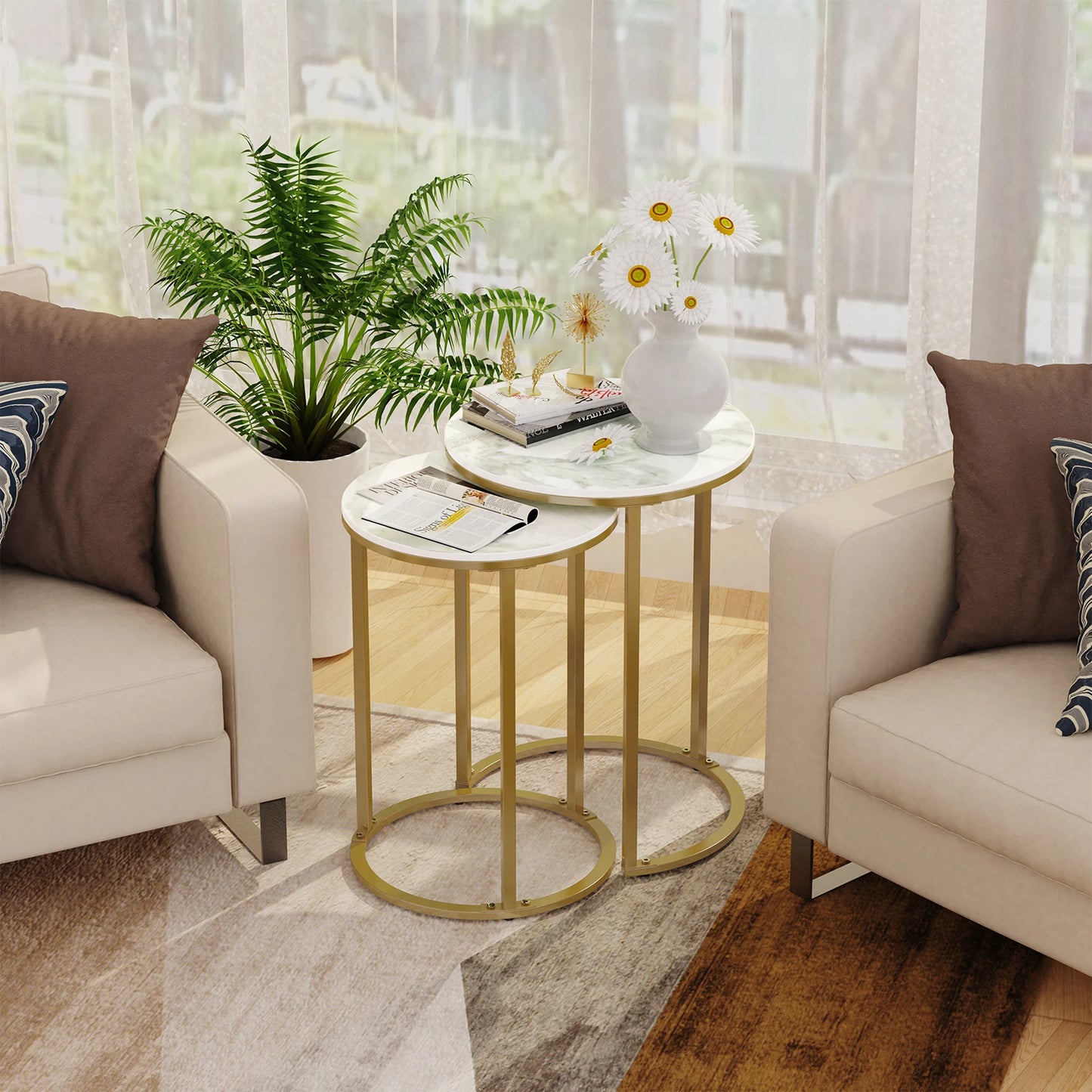 Wisfor Sintered Stone Round Nesting End Tables Set of 2