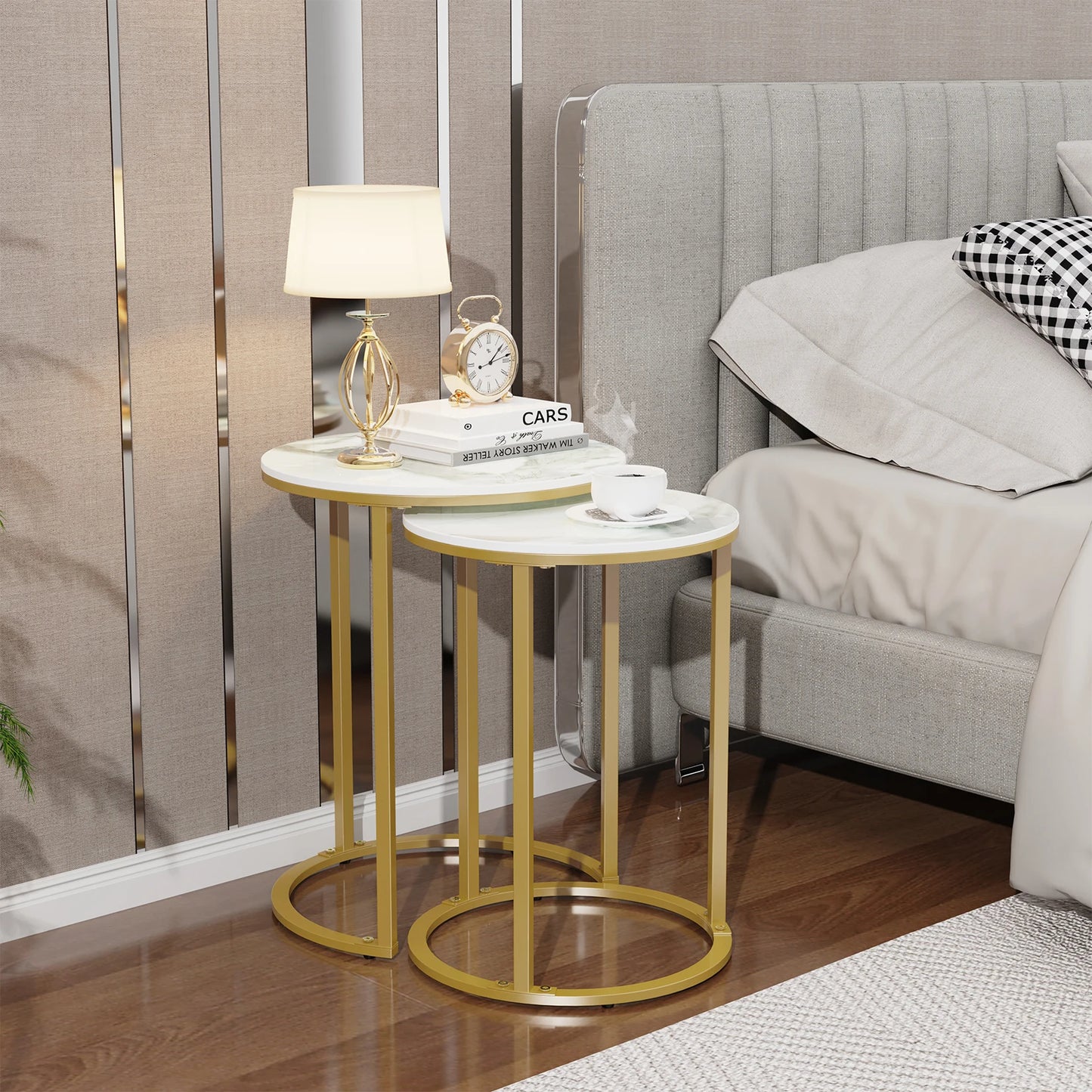 Wisfor Sintered Stone Round Nesting End Tables Set of 2