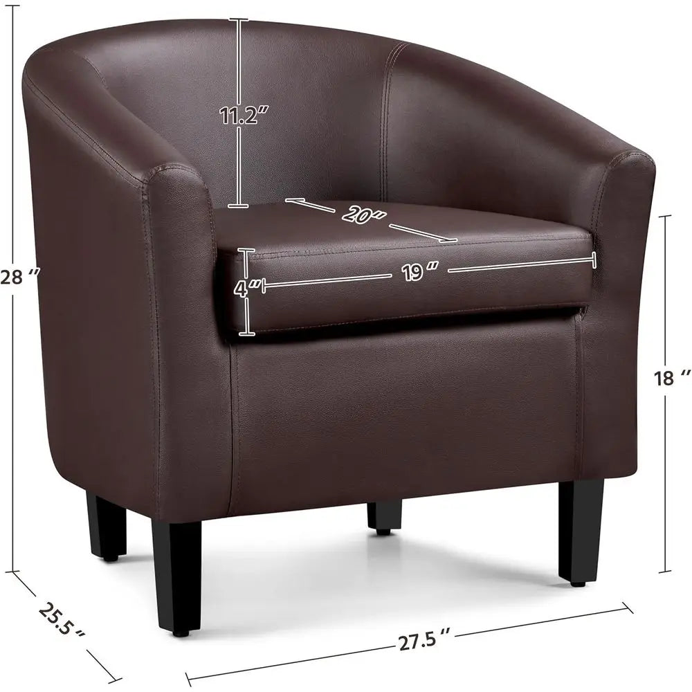 PU Leather Swivel Barrel Accent Chairs With Padded Wooden Frame