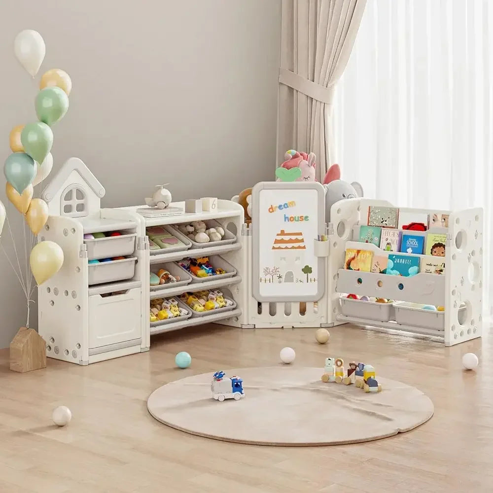 Kids Toy Storage Organizer With 10 Removable Bins And 3 Tier Bookshelf