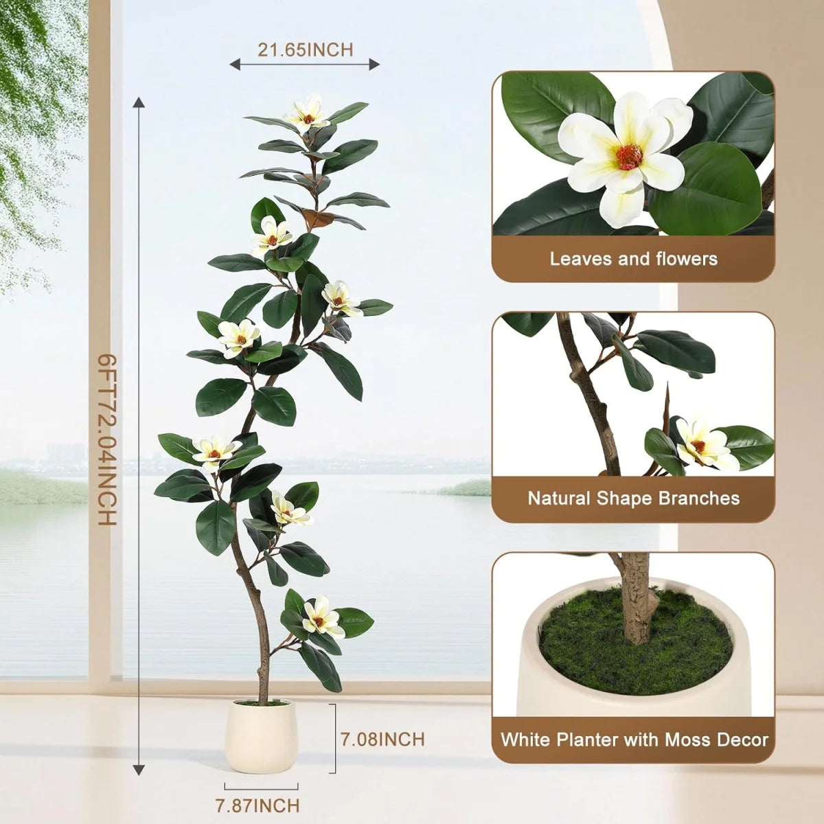 HiMISS Magnolia Artificial Tree In Planter Indoor Floor Plant