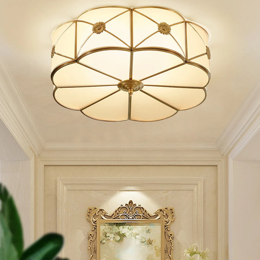 Mid Century Modern 3 Light Flush Mount Tiffany Glass Shade