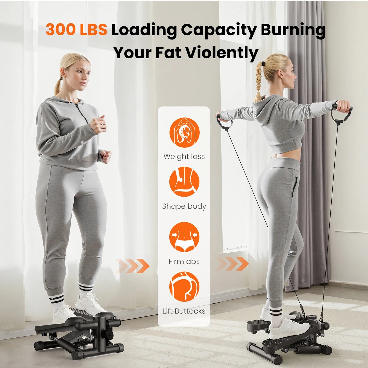 Mini Stepper With Resistance Bands 300 Lbs Hydraulic Cardio Machine