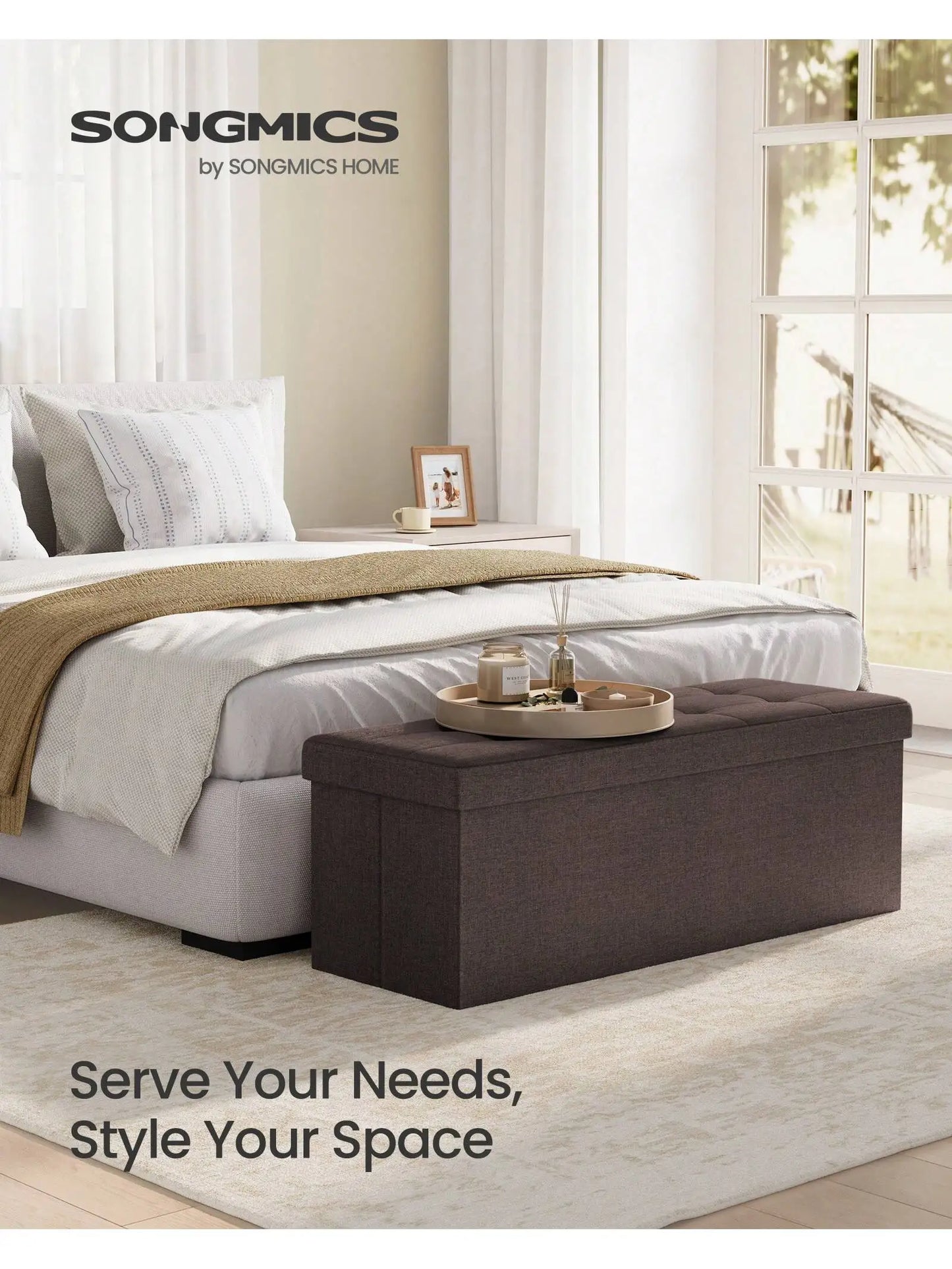 Folding Storage Ottoman Bench EndOfBed For Living Room 660Lb Capacity