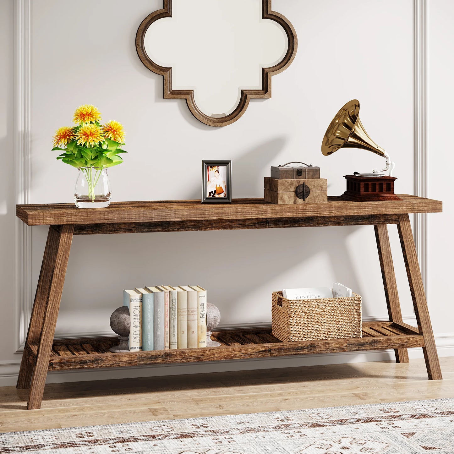 Tribesigns Wood Console Entryway Table With Two Tier Storage