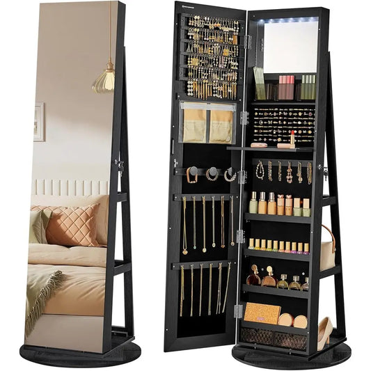 Lockable LED Mirror Cabinet With Three Shelf Storage And Swivel
