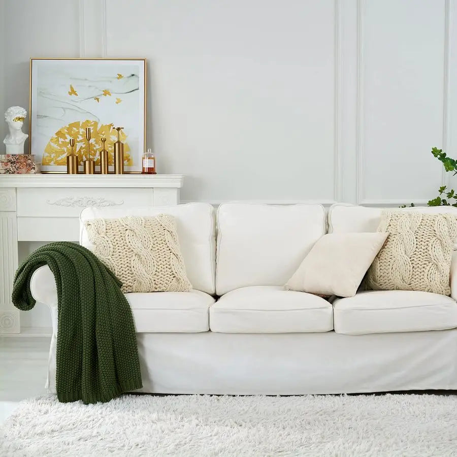 Chunky Cable Knit Throw Blanket Organic Cotton For Sofa Bed