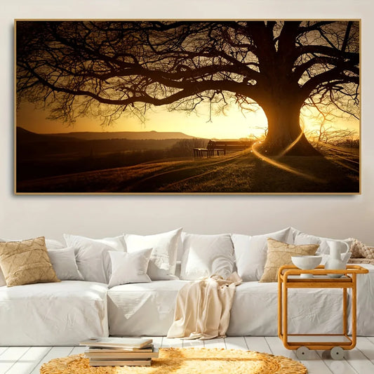 Modern Forest Landscape Oil Painting Art Print In Pine Frame
