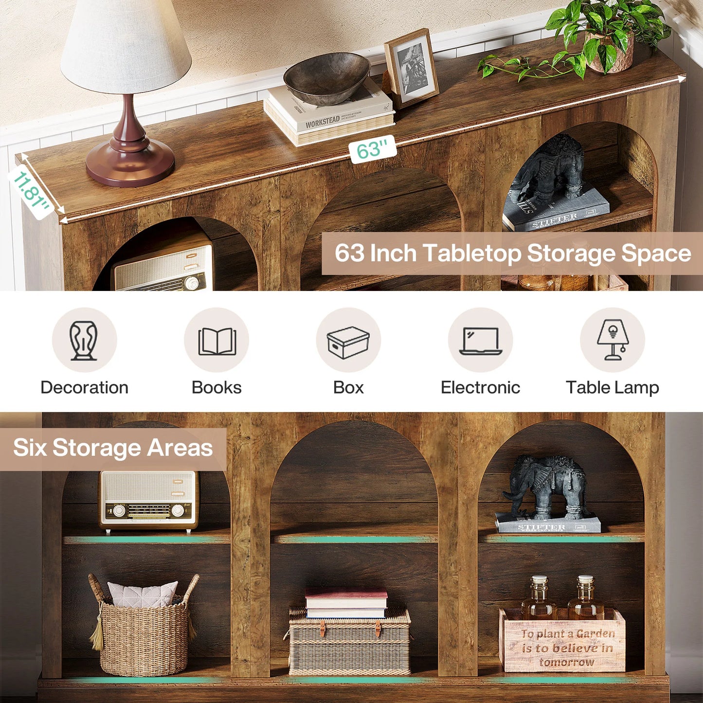 Tribesigns Wooden Farmhouse Console Table With Three Tier Storage