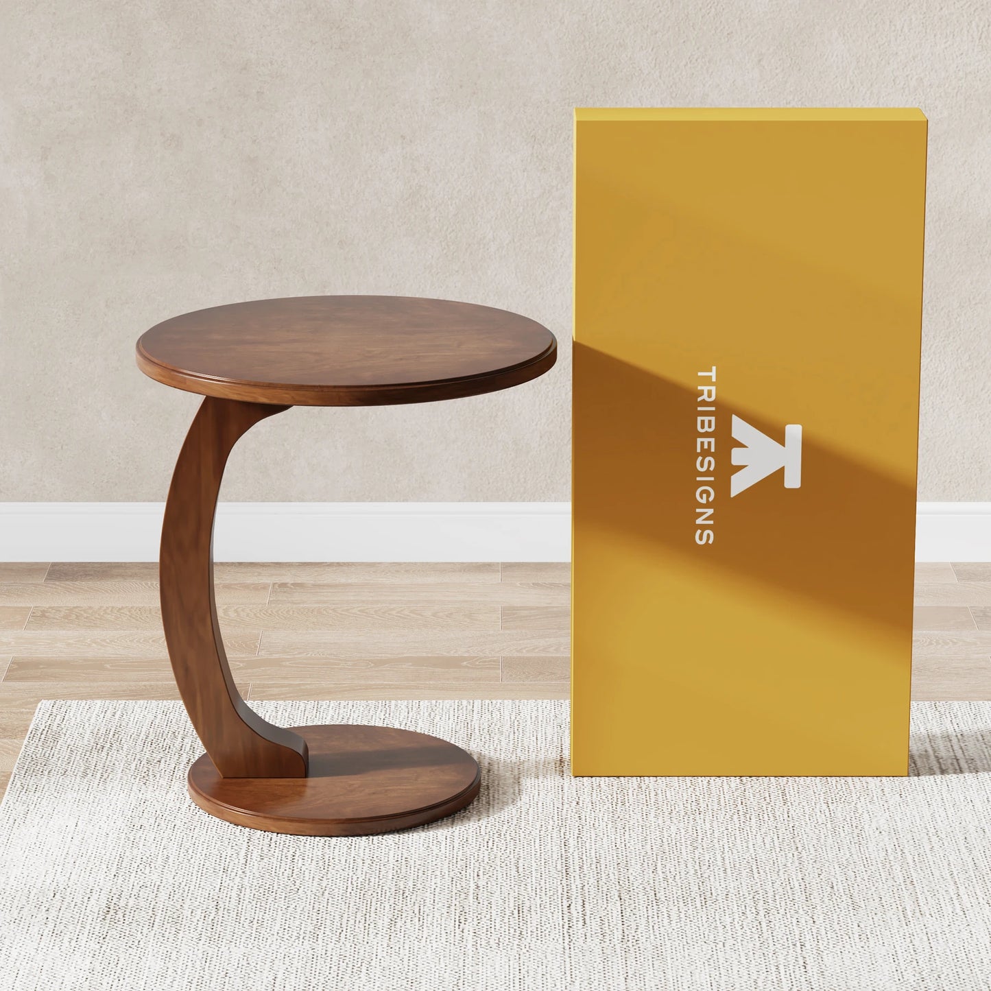 Tribesigns Round Wood C Shaped End Table Mid Century Style For Living Room