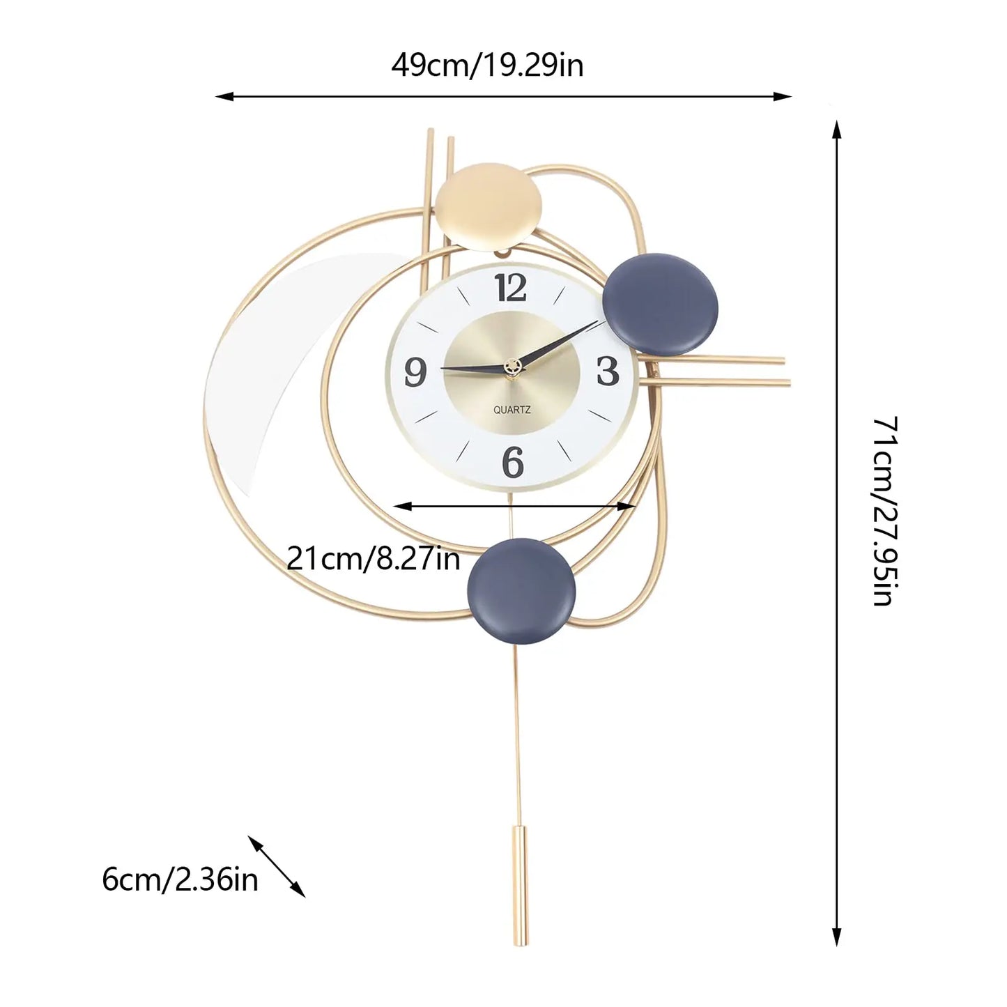 Silent Quartz Modern Metal Wall Clock With Swing Pendulum