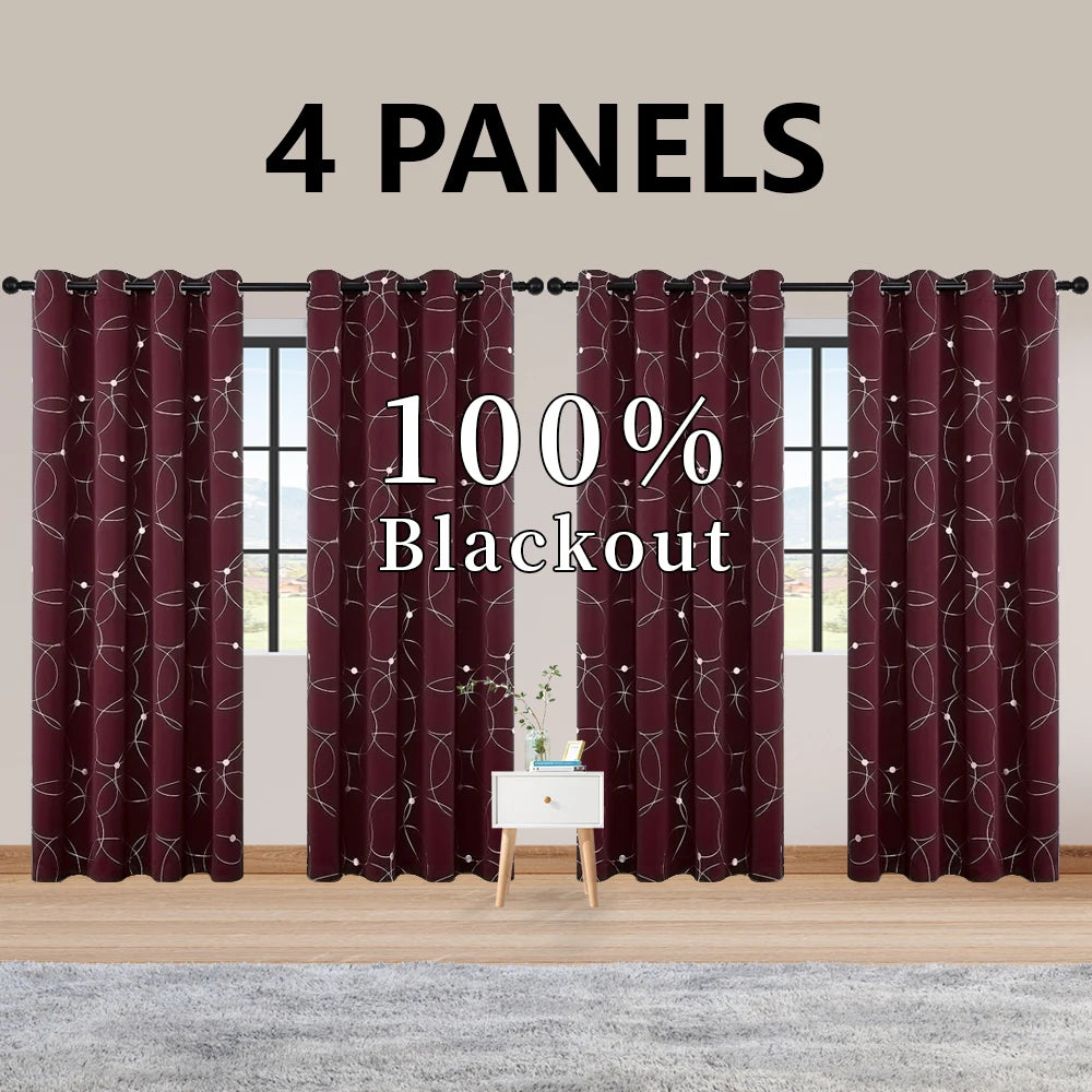 Blackout Curtains Grommet Thermal Insulated Room Darkening Foil Print Bedroom