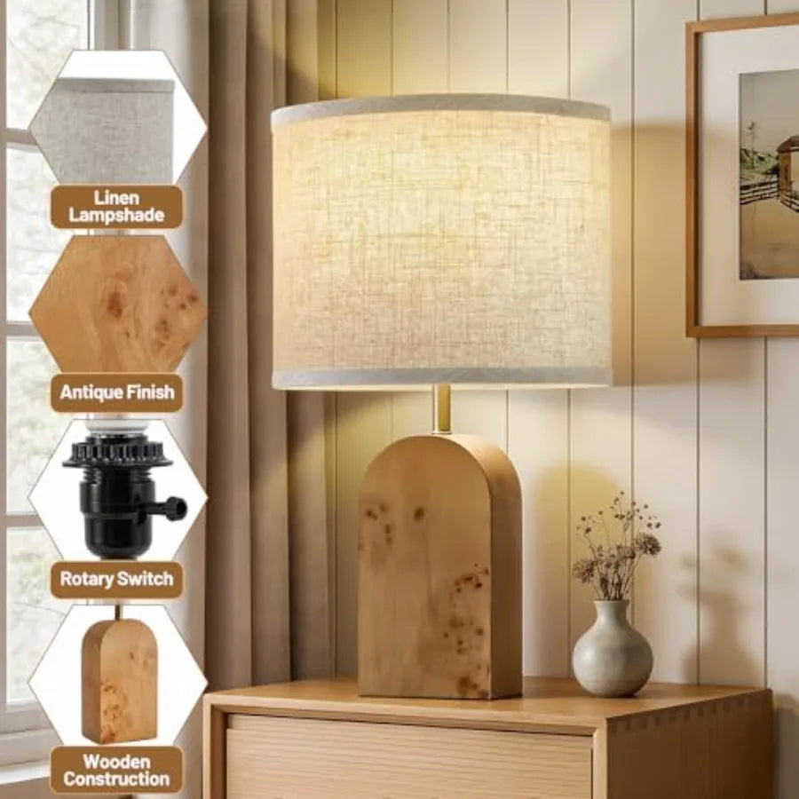Solar Powered Wooden Bedside Table Lamps Set With Adjustable Lighting