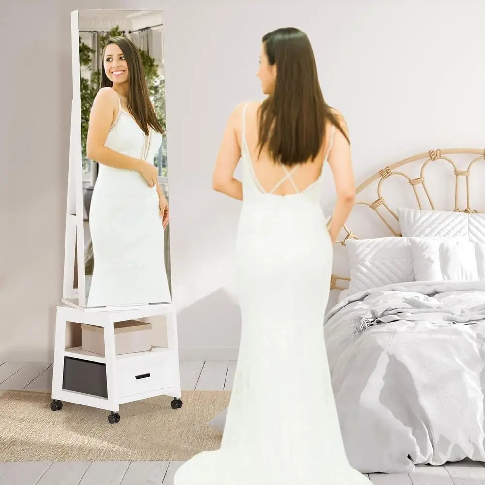 MKDK 360 Degree Swivel Jewelry Cabinet With LED Mirror