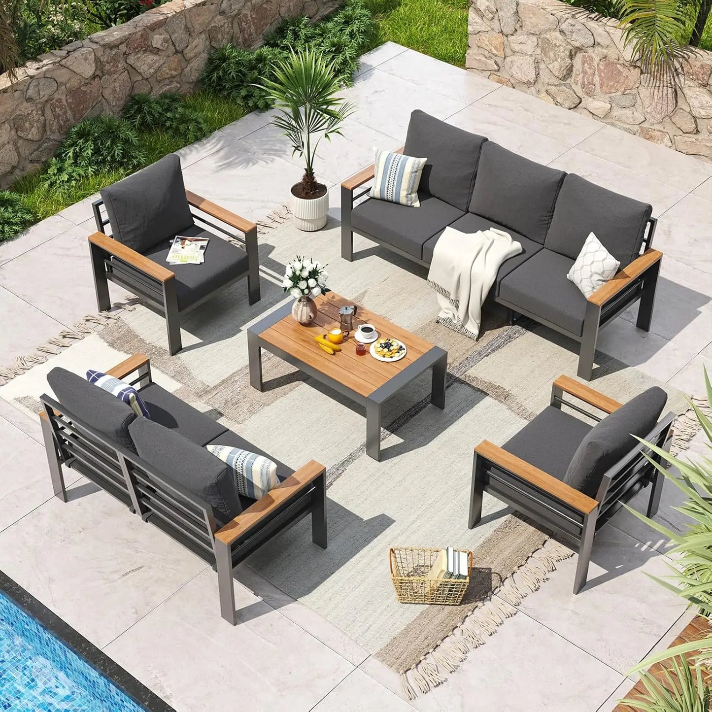Aluminum Outdoor Patio Furniture Set With Cushions And Coffee Table
