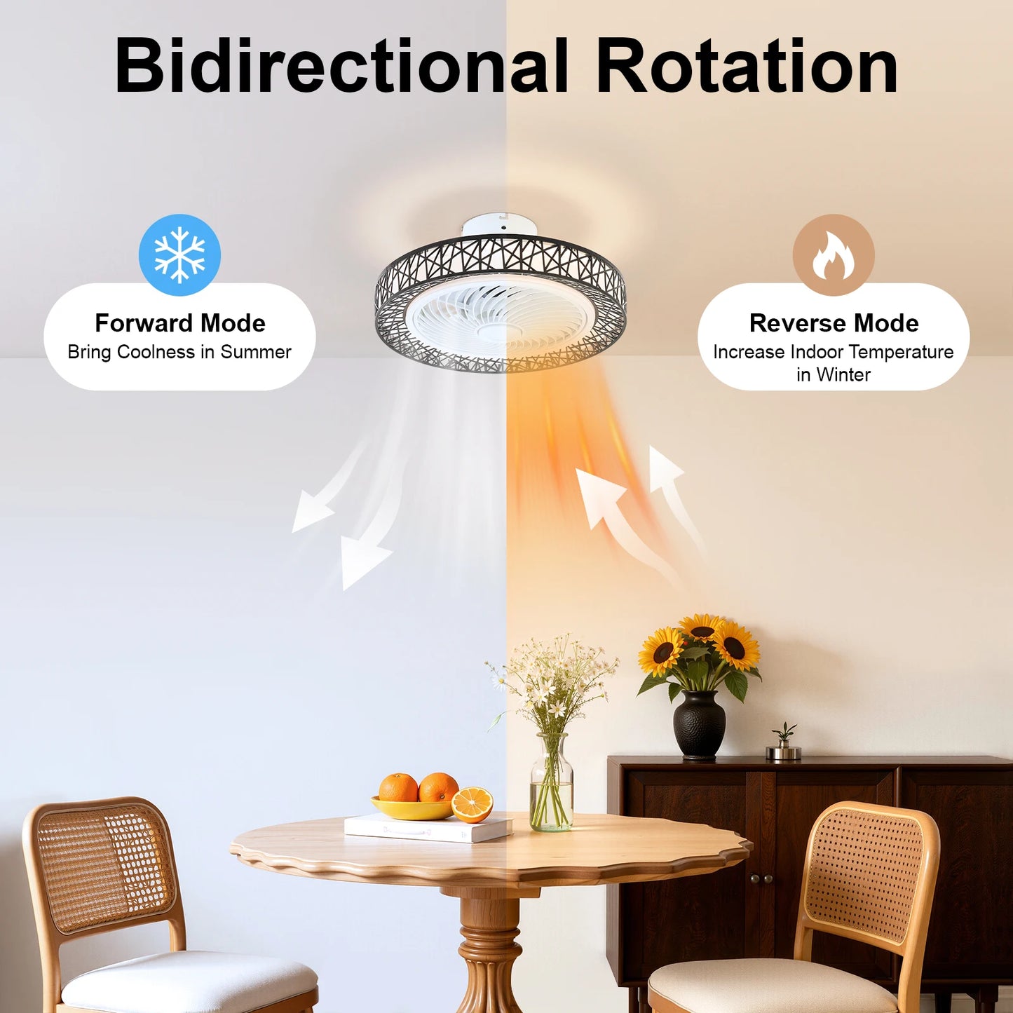 Ceiling Fan Light With Remote Control Modern ABS Low Noise