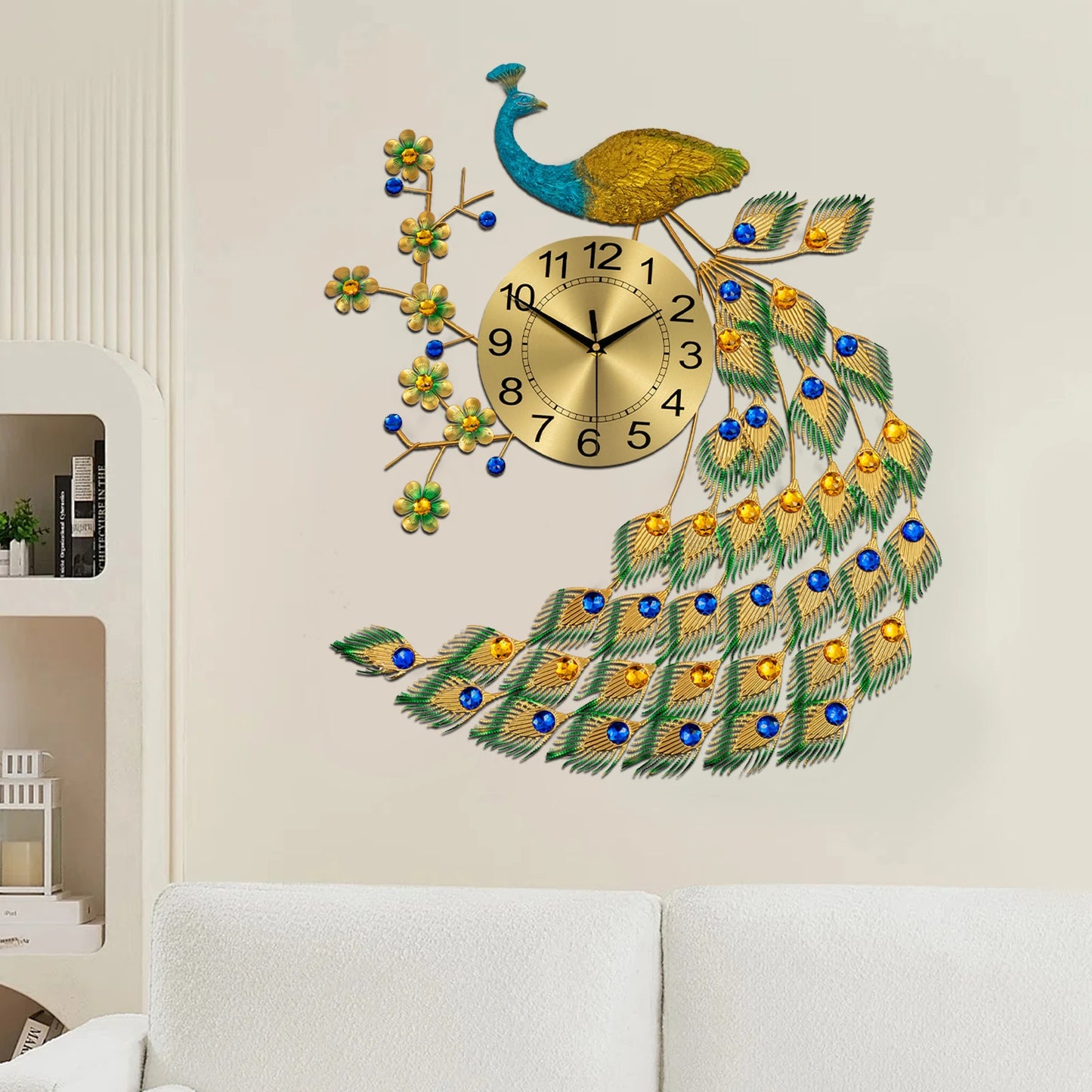 Peacock Wall Clock Modern Art Acrylic Decor Living Room