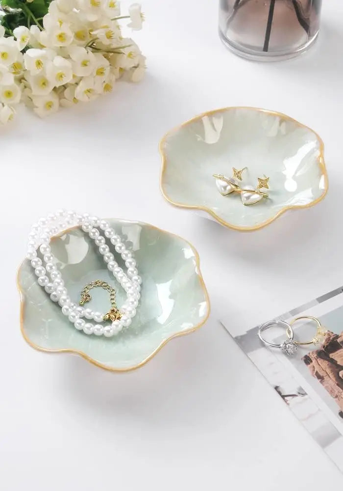 Lotus Leaf Shaped Ceramic Trinket Tray Jewelry Storage
