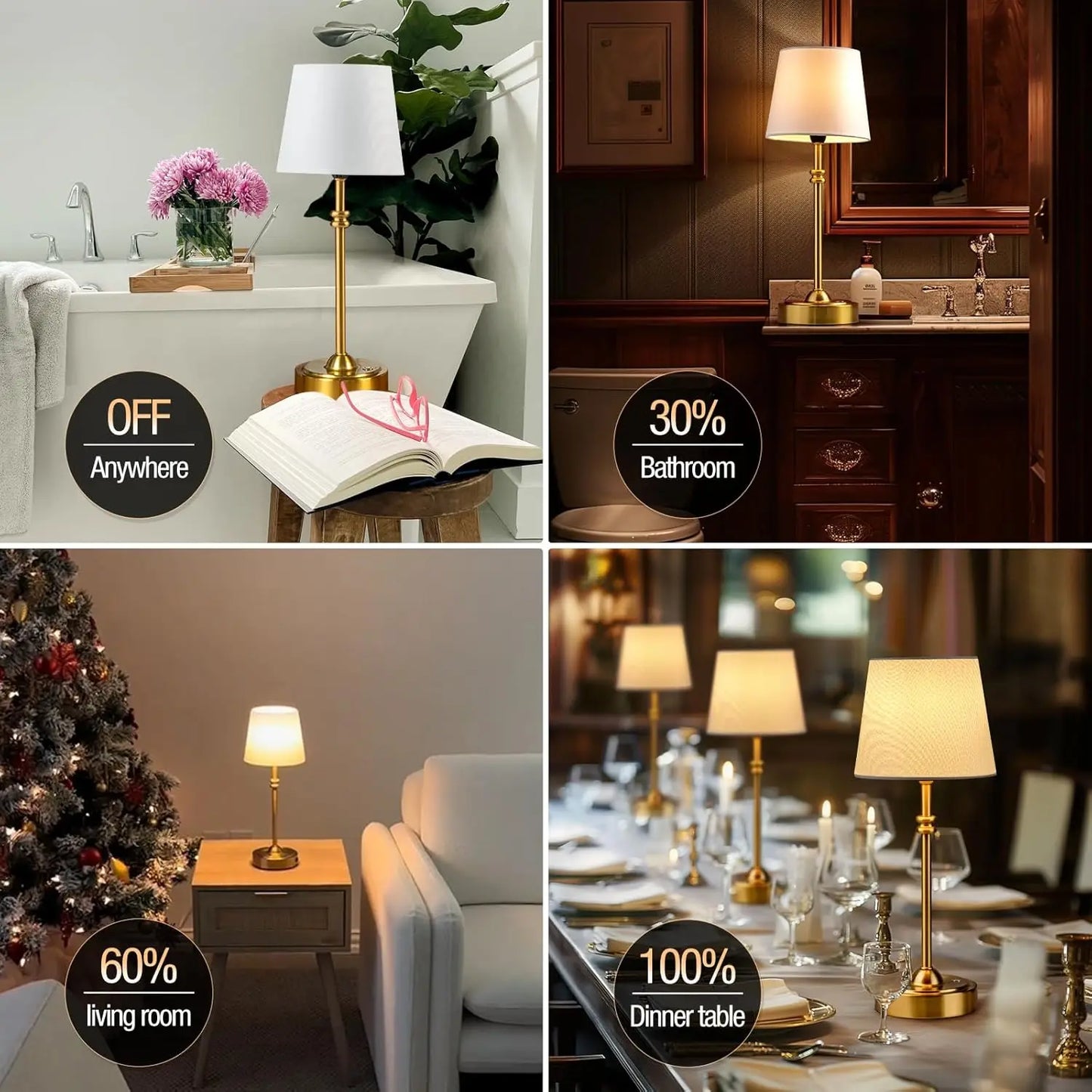 Cordless Table Lamp With 4000mAh Battery Stepless Dimming Touch Control