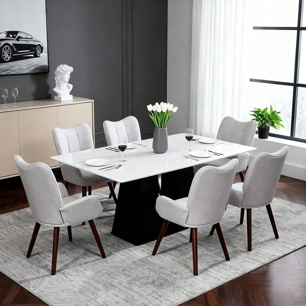 XMSJ Upholstered Dining Chairs Mid Century Style With Oak Legs