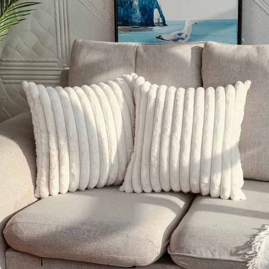 Two Pack Faux Fur Throw Pillow Covers Dual Sided Soft Cushion Covers For Sofa