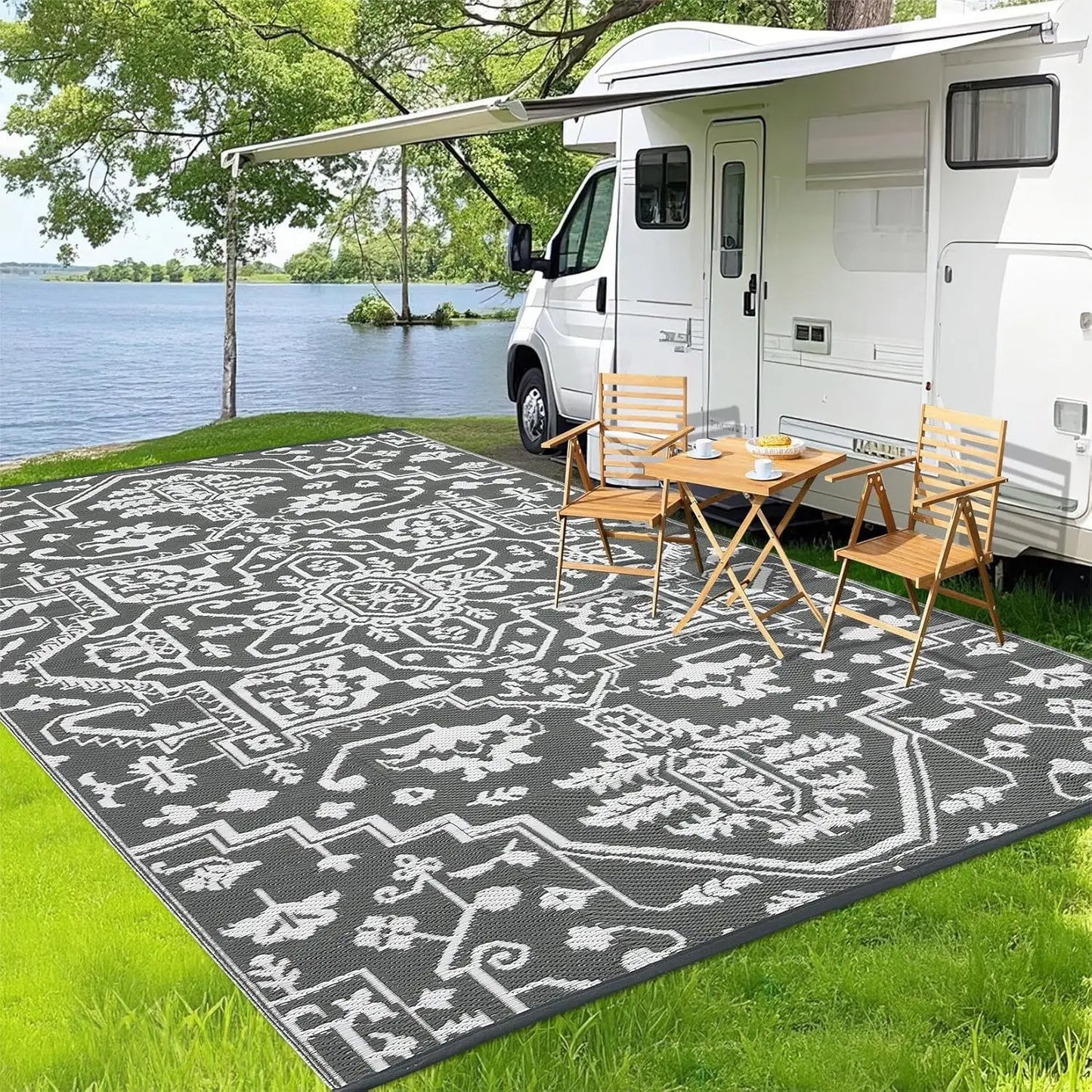 TWISTER.CK Waterproof Outdoor Area Rug Geometric Stain Resistant Mat