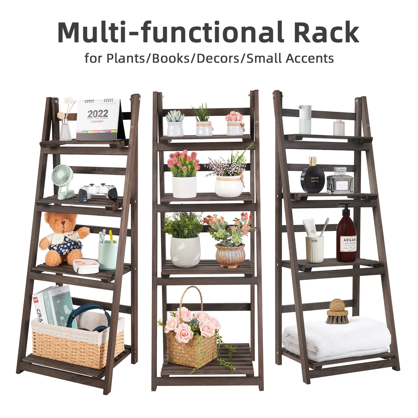 Wisfor 4 Tier Wooden Flower Display Stand For Indoor Outdoor