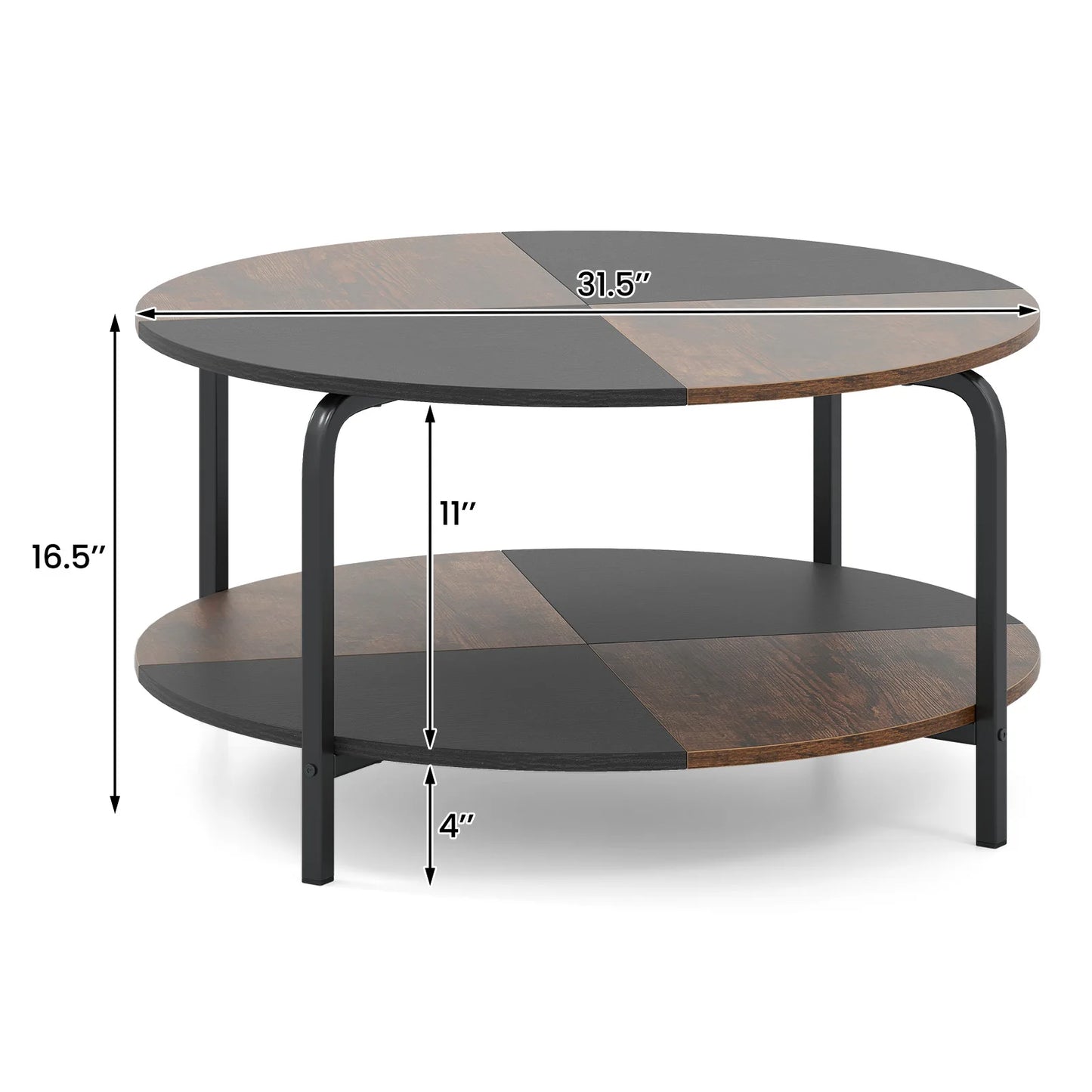 HOMASIS Two Tier Round Coffee Table With Storage Shelf Metal Frame